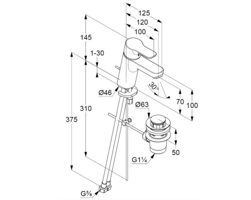 Приобрести Смеситель для раковины с донным клапаном Kludi Pure&Easy 373820565 в магазине сантехники Santeh-Crystal.ru