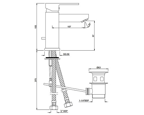 Заказать Cмеситель для раковины с донным клапаном Jaquar Kubix-F KUB-CHR-35052FB в магазине сантехники Santeh-Crystal.ru