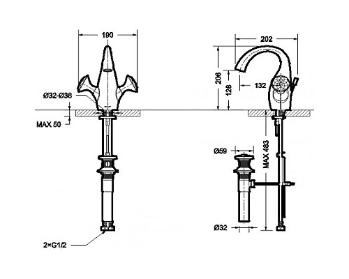 Купить Смеситель для раковины с донным клапаном Bravat Swan F14287G-ENG в магазине сантехники Santeh-Crystal.ru