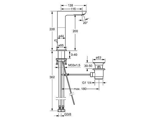 Купить Смеситель для раковины с донным клапаном Hansa Ligna 55302203 в магазине сантехники Santeh-Crystal.ru