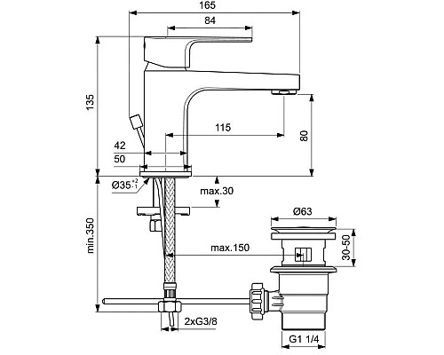 Купить Смеситель для раковины с донным клапаном Ideal Standard Cerafine D BC684AA в магазине сантехники Santeh-Crystal.ru