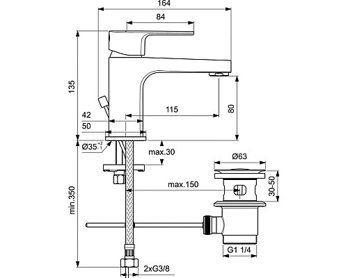 Заказать Смеситель для раковины с донным клапаном Ideal Standard Cerafine D BC685AA в магазине сантехники Santeh-Crystal.ru