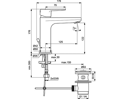 Заказать Смеситель для раковины с донным клапаном Ideal Standard Cerafine O BC699AA в магазине сантехники Santeh-Crystal.ru