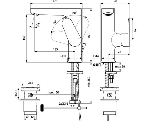 Приобрести Смеситель для раковины с донным клапаном Ideal Standard Cerafine O BC703U4 в магазине сантехники Santeh-Crystal.ru