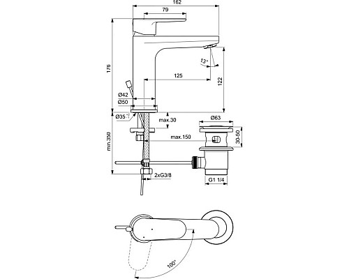 Купить Смеситель для раковины с донным клапаном Ideal Standard Cerafine O BC702AA в магазине сантехники Santeh-Crystal.ru