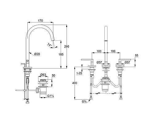 Заказать Смеситель для раковины с донным клапаном Kludi Nova Fonte Puristic 201430515 в магазине сантехники Santeh-Crystal.ru