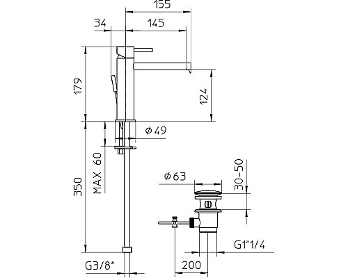 Купить Смеситель для раковины с донным клапаном Bossini Oki Z005301.030 в магазине сантехники Santeh-Crystal.ru