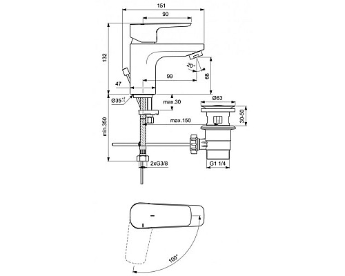 Купить Смеситель для раковины с донным клапаном CoolStart Ideal Standard Ceraplan III BC578AA в магазине сантехники Santeh-Crystal.ru