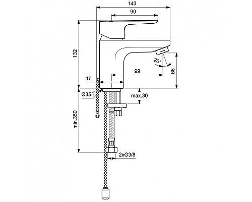 Заказать Смеситель для раковины с цепочкой Ideal Standard Ceraplan III BC564AA в магазине сантехники Santeh-Crystal.ru