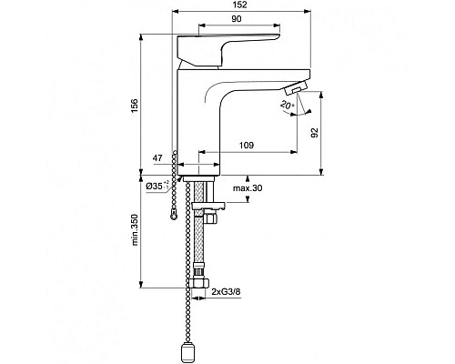 Купить Смеситель для раковины с цепочкой Ideal Standard Ceraplan III BC568AA в магазине сантехники Santeh-Crystal.ru