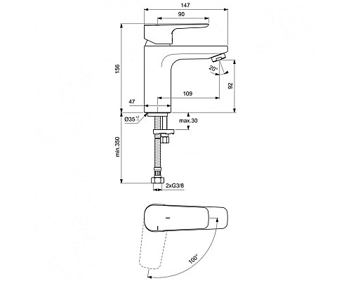 Заказать Смеситель для раковины без донного клапана CoolStart Ideal Standard Ceraplan III BC569AA в магазине сантехники Santeh-Crystal.ru