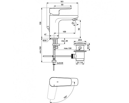 Приобрести Смеситель для раковины с донным клапаном CoolStart Ideal Standard Ceraplan III BC570AA в магазине сантехники Santeh-Crystal.ru