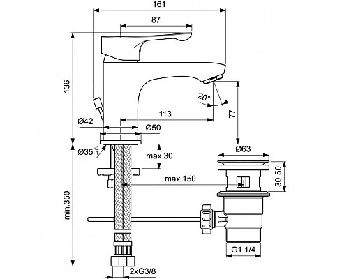 Заказать Смеситель для раковины с донным клапаном Ideal Standard Dot 2.0 BC321AA в магазине сантехники Santeh-Crystal.ru