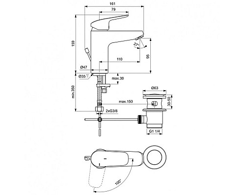 Купить Смеситель для раковины с донным клапаном CoolStart Ideal Standard Ceraflex B1715AA в магазине сантехники Santeh-Crystal.ru