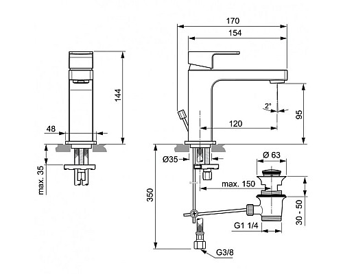 Купить Смеситель для раковины с донным клапаном Ideal Standard Edge A7101AA в магазине сантехники Santeh-Crystal.ru