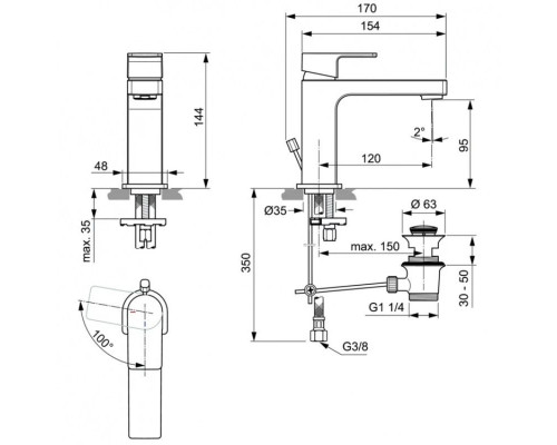 Заказать Смеситель для раковины с донным клапаном CoolStart Ideal Standard Edge A7102AA в магазине сантехники Santeh-Crystal.ru