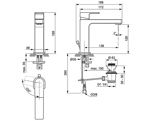 Купить Смеситель для раковины с донным клапаном CoolStart Ideal Standard Edge A7107AA в магазине сантехники Santeh-Crystal.ru