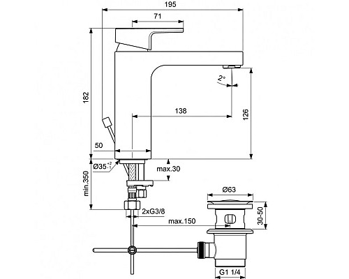 Заказать Смеситель для раковины с донным клапаном Ideal Standard Edge A7109AA в магазине сантехники Santeh-Crystal.ru