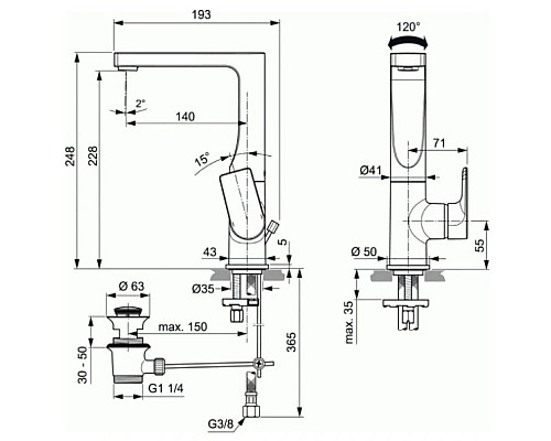 Купить Смеситель для раковины с донным клапаном Ideal Standard Edge A7110AA в магазине сантехники Santeh-Crystal.ru