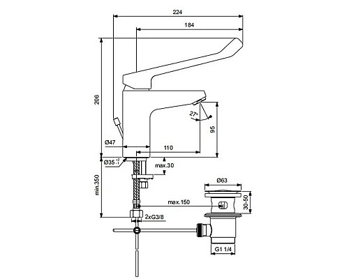 Купить Смеситель для раковины с донным клапаном Ideal Standard Base B5114AA в магазине сантехники Santeh-Crystal.ru