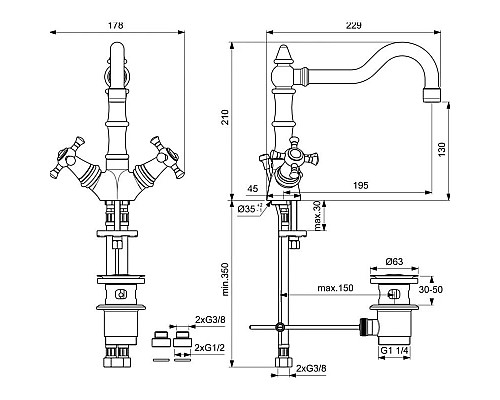 Заказать Смеситель для раковины с донным клапаном Ideal Standard Reflections B9654AA в магазине сантехники Santeh-Crystal.ru