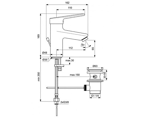 Купить Смеситель для раковины с донным клапаном Ideal Standard Ceraplus 2.0 BC091AA в магазине сантехники Santeh-Crystal.ru