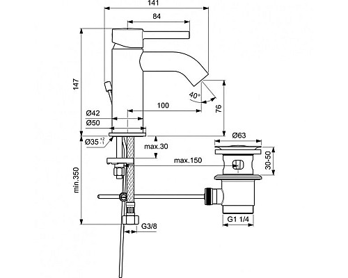 Заказать Смеситель для раковины с донным клапаном Ideal Standard Ceraline BC193AA в магазине сантехники Santeh-Crystal.ru