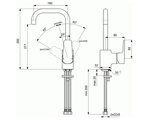 Заказать Смеситель для раковины без донного клапана Ideal Standard Ceraplan III B0708AA в магазине сантехники Santeh-Crystal.ru