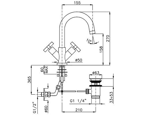 Приобрести Смеситель для раковины с донным клапаном Nicolazzi Mac Kinley 05 2236GO29 в магазине сантехники Santeh-Crystal.ru