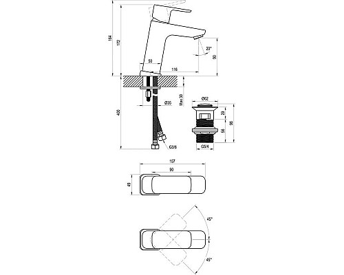 Заказать Смеситель для раковины с донным клапаном Ravak 10° Free black-TD F 013.20 X070149 в магазине сантехники Santeh-Crystal.ru