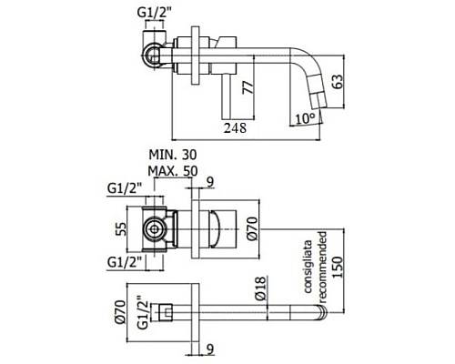 Заказать Смеситель для раковины без донного клапана Paffoni Light LIG007HG70 в магазине сантехники Santeh-Crystal.ru