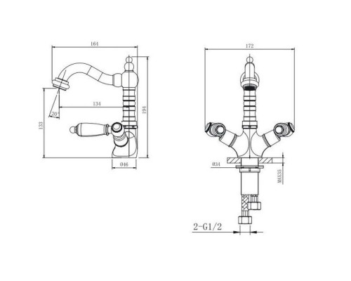 Приобрести Смеситель для раковины с донным клапаном Caprigo Adria Classic Black Edition 03B-526-crm в магазине сантехники Santeh-Crystal.ru
