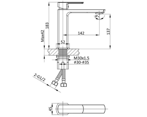 Смеситель для раковины без донного клапана Vincea Next VBF-1N1CH