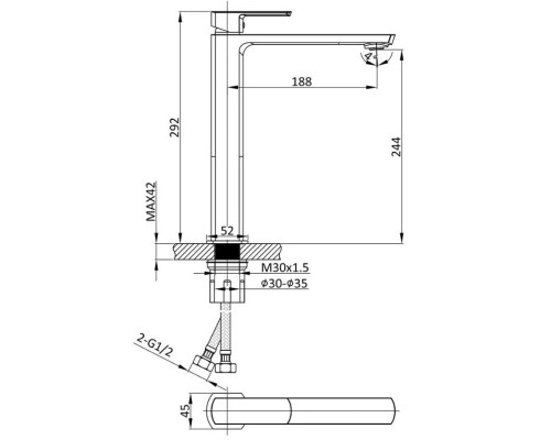Смеситель для раковины без донного клапана Vincea Next VBF-1N2MB