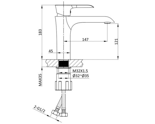 Смеситель для раковины без донного клапана Vincea Esse VBF-1E1CH