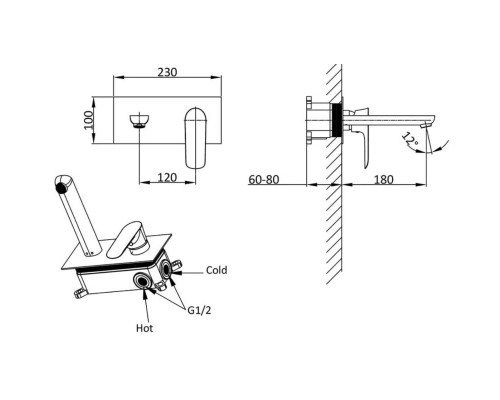 Смеситель для раковины без донного клапана Vincea Esse VBFW-1E1MB