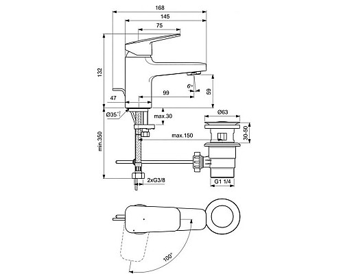 Приобрести Смеситель для раковины с донным клапаном CoolStart Ideal Standard Ceraplan BD203AA в магазине сантехники Santeh-Crystal.ru