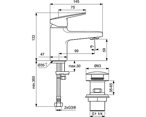 Купить Смеситель для раковины с донным клапаном Ideal Standard Ceraplan BD206AA в магазине сантехники Santeh-Crystal.ru