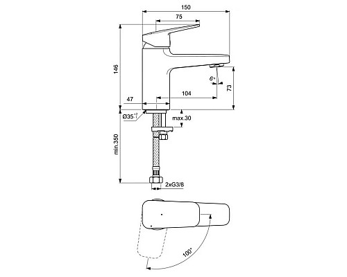 Приобрести Смеситель для раковины без донного клапана CoolStart Ideal Standard Ceraplan BD211AA в магазине сантехники Santeh-Crystal.ru