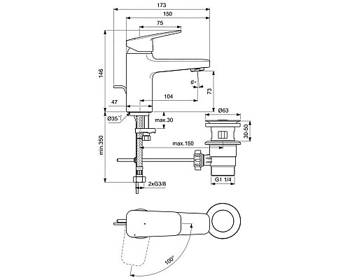 Заказать Смеситель для раковины с донным клапаном CoolStart Ideal Standard Ceraplan BD213AA в магазине сантехники Santeh-Crystal.ru