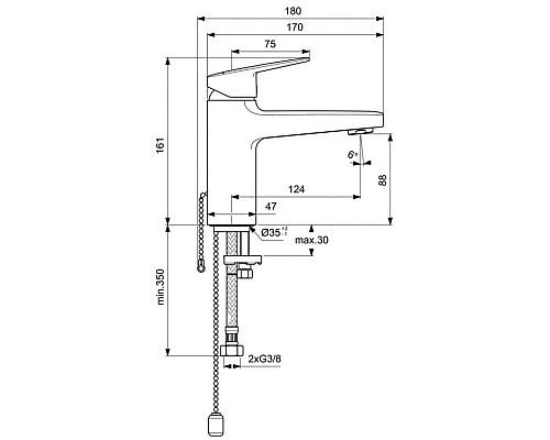 Купить Смеситель для раковины с цепочкой Ideal Standard Ceraplan BD223AA в магазине сантехники Santeh-Crystal.ru