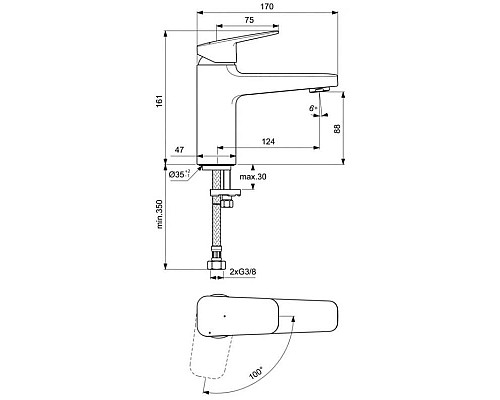 Заказать Смеситель для раковины без донного клапана CoolStart Ideal Standard Ceraplan BD224AA в магазине сантехники Santeh-Crystal.ru