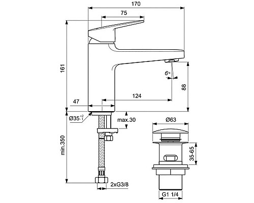 Заказать Смеситель для раковины с донным клапаном Ideal Standard Ceraplan BD229AA в магазине сантехники Santeh-Crystal.ru