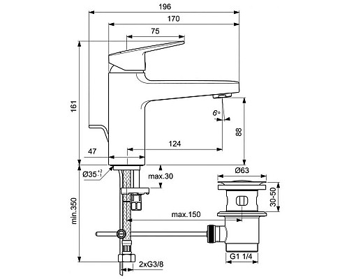 Приобрести Смеситель для раковины с донным клапаном Ideal Standard Ceraplan BD276AA в магазине сантехники Santeh-Crystal.ru