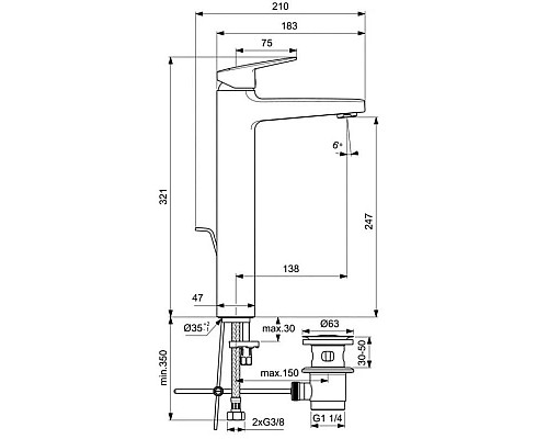 Приобрести Смеситель для раковины с донным клапаном Ideal Standard Ceraplan BD277AA в магазине сантехники Santeh-Crystal.ru