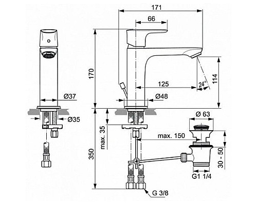 Купить Смеситель для раковины с донным клапаном Ideal Standard Connect Air A7012A2 в магазине сантехники Santeh-Crystal.ru