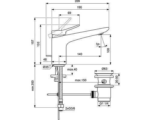 Заказать Смеситель для раковины с донным клапаном Ideal Standard Conca BD456GN в магазине сантехники Santeh-Crystal.ru