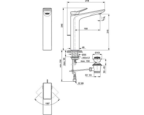 Купить Смеситель для раковины с донным клапаном Ideal Standard Conca BC757A2 в магазине сантехники Santeh-Crystal.ru