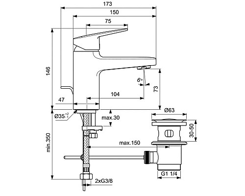 Приобрести Смеситель для раковины с донным клапаном Ideal Standard Ceraplan BD214XG в магазине сантехники Santeh-Crystal.ru