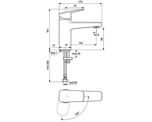 Приобрести Смеситель для раковины без донного клапана CoolStart Ideal Standard Ceraplan BD224XG в магазине сантехники Santeh-Crystal.ru